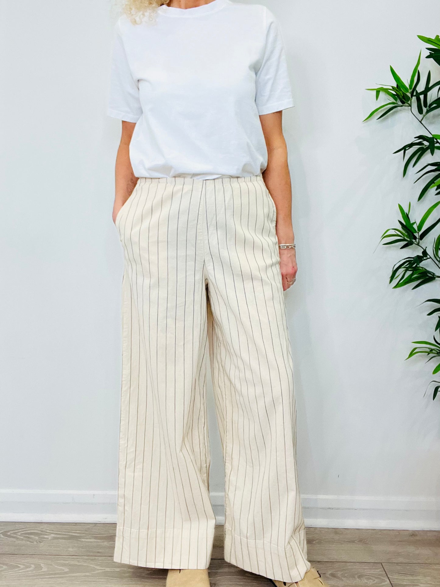 Pinstripe Wide Leg Trousers - Size 10