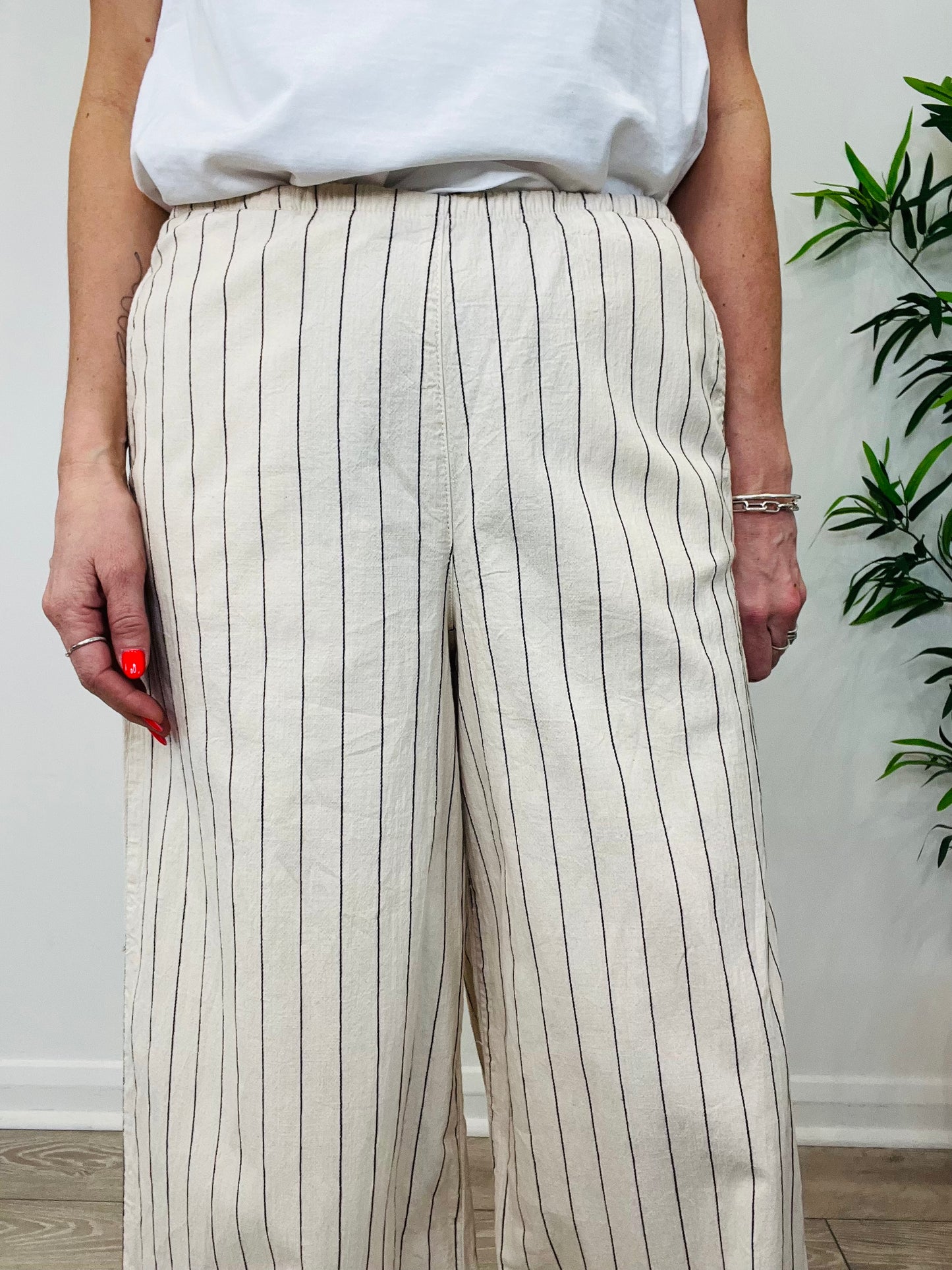 Pinstripe Wide Leg Trousers - Size 10