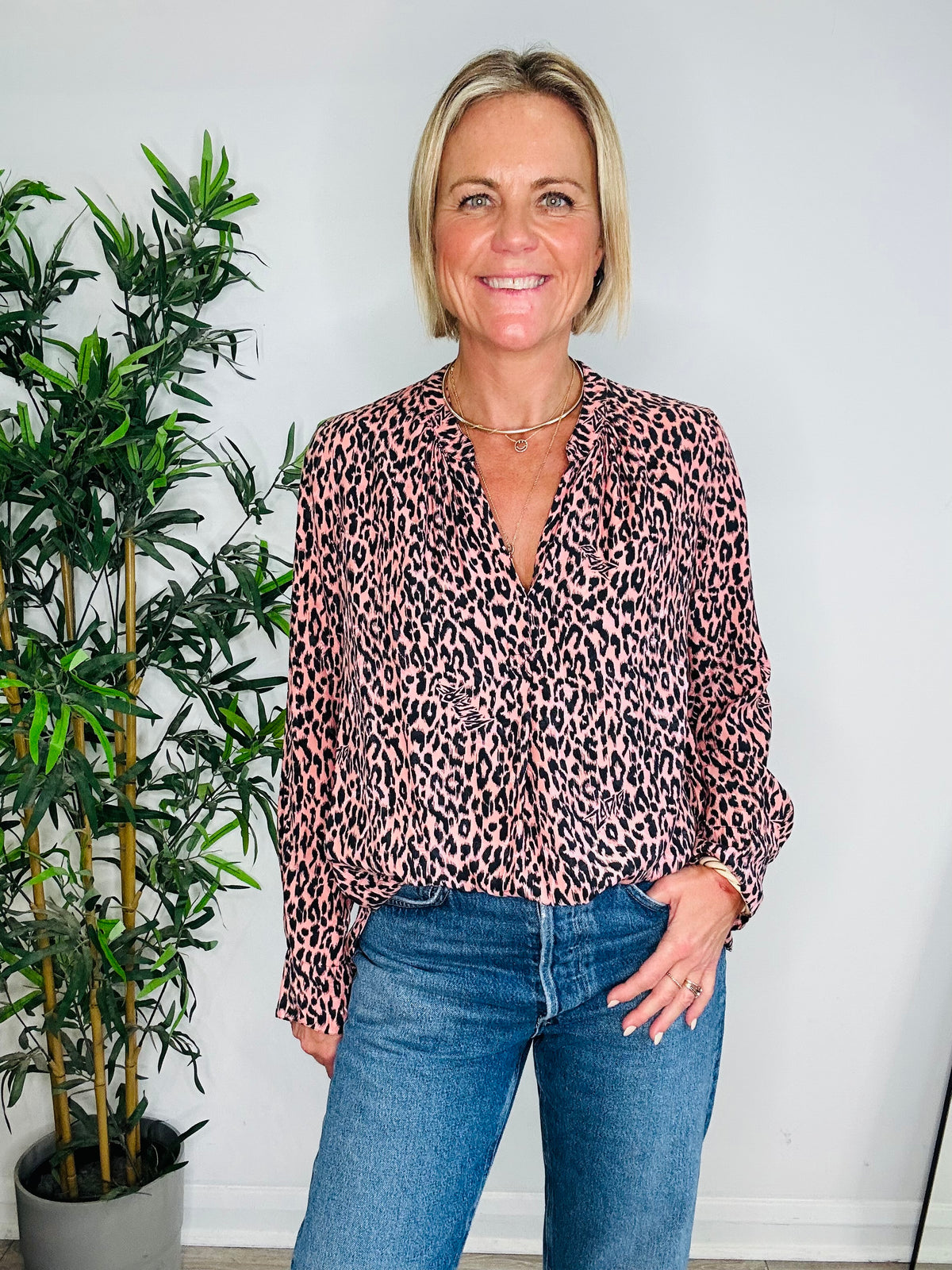 Leopard Print Blouse - Size L