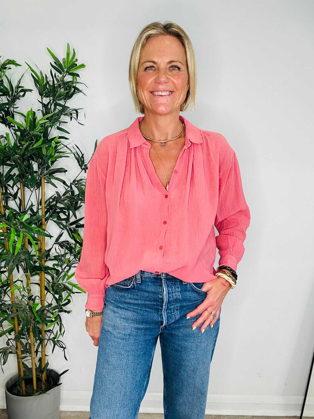 Crinkle Cotton Shirt - Size XS