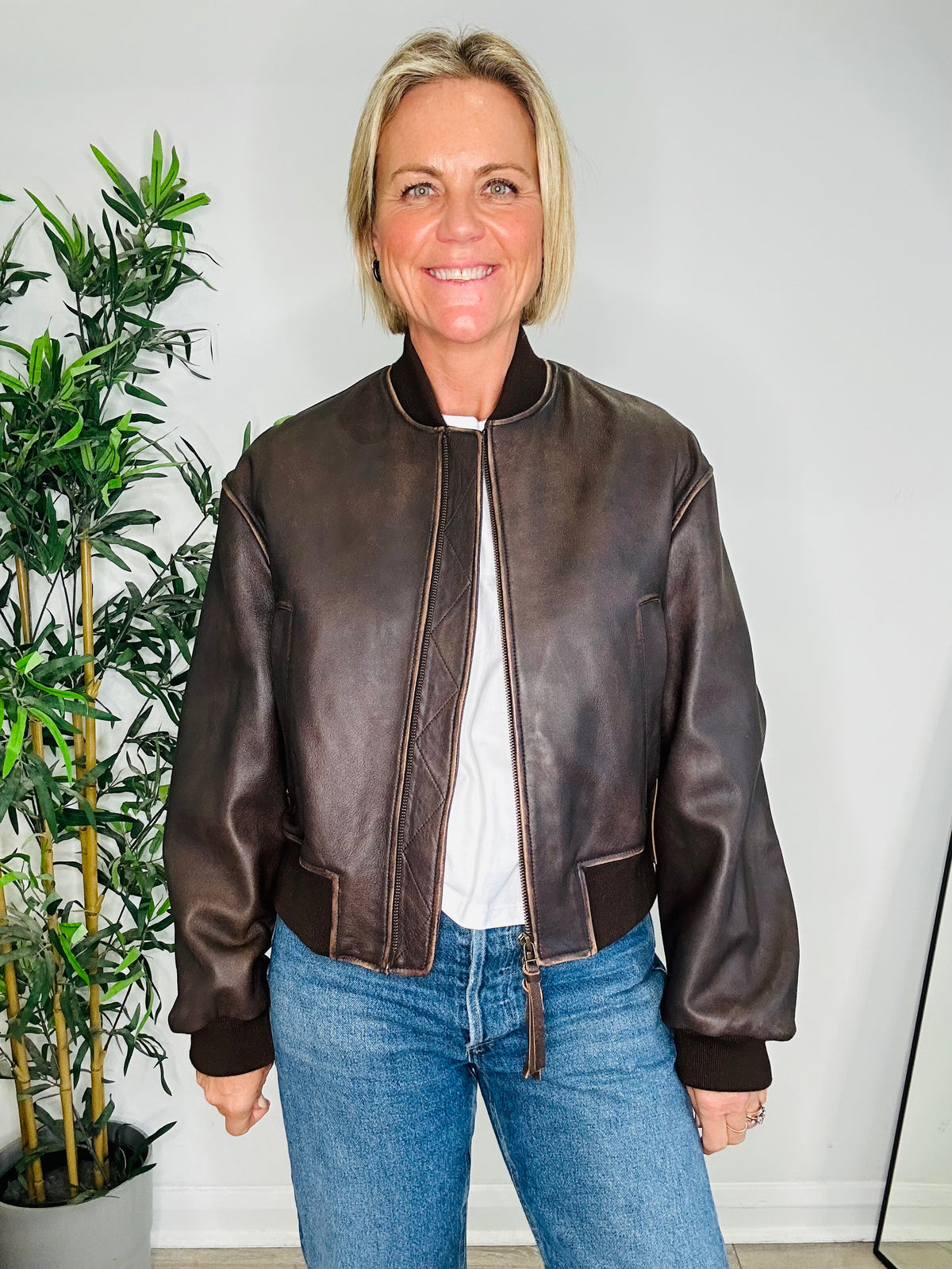 Hiltex Leather Bomber Jacket - Size 10
