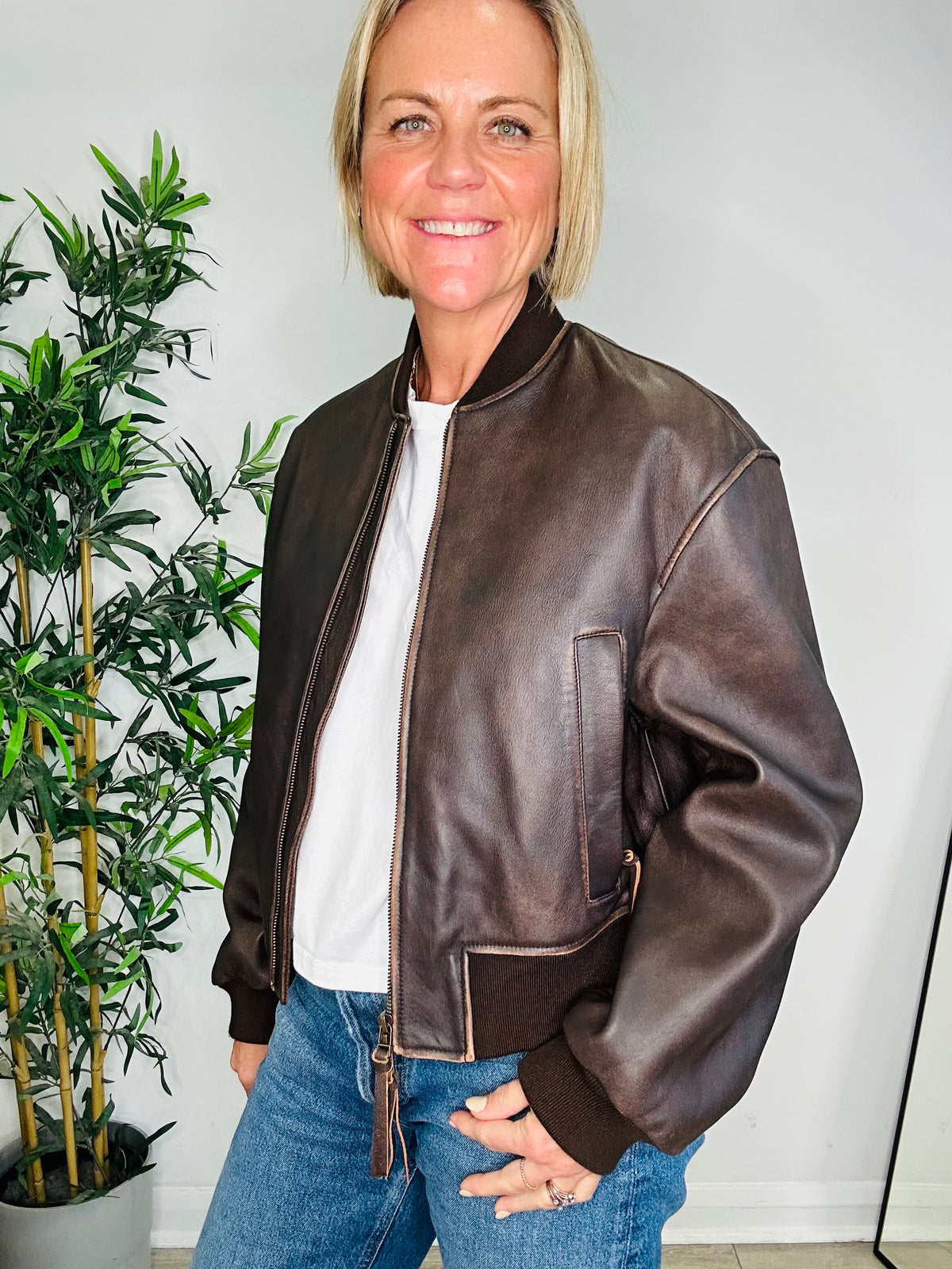 Hiltex Leather Bomber Jacket - Size 10