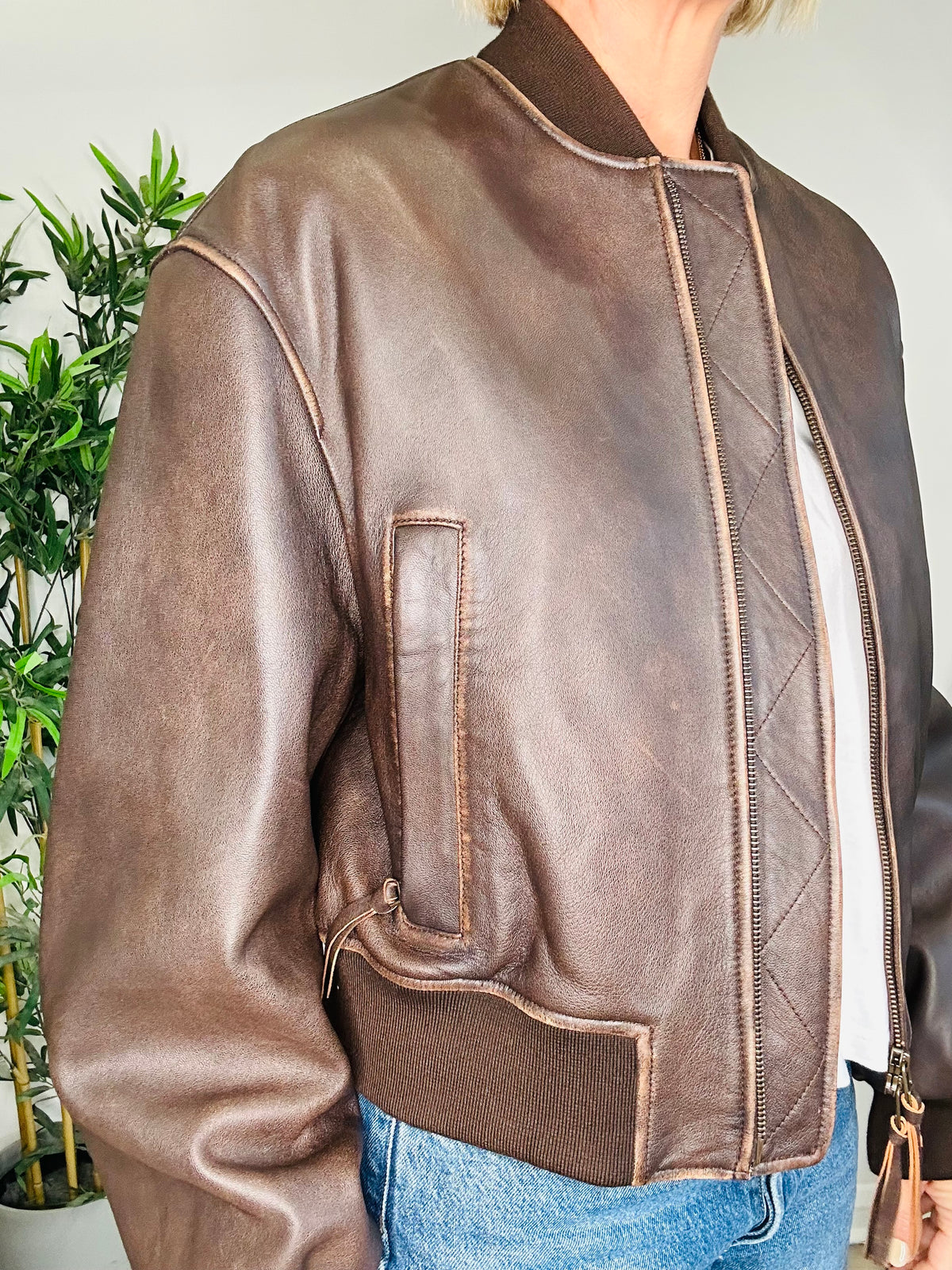 Hiltex Leather Bomber Jacket - Size 10