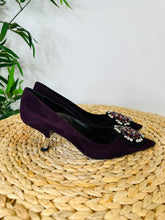 Load image into Gallery viewer, Jewelled Suede Pumps - Size 37
