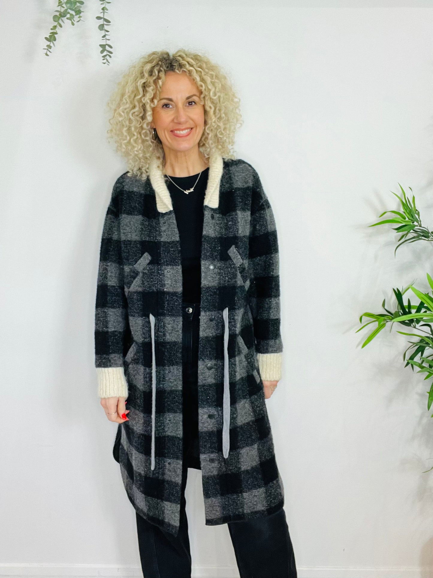 Check Wool Coat - Size 40