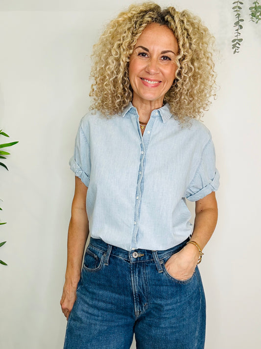 Short Sleeve Denim Shirt - Size S