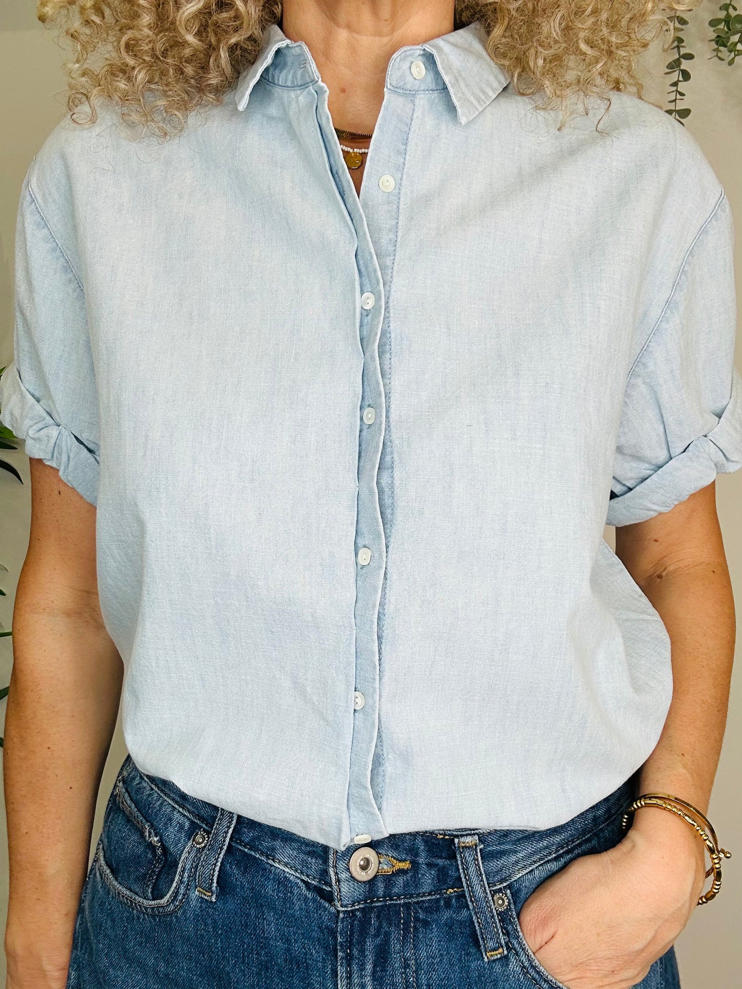Short Sleeve Denim Shirt - Size S