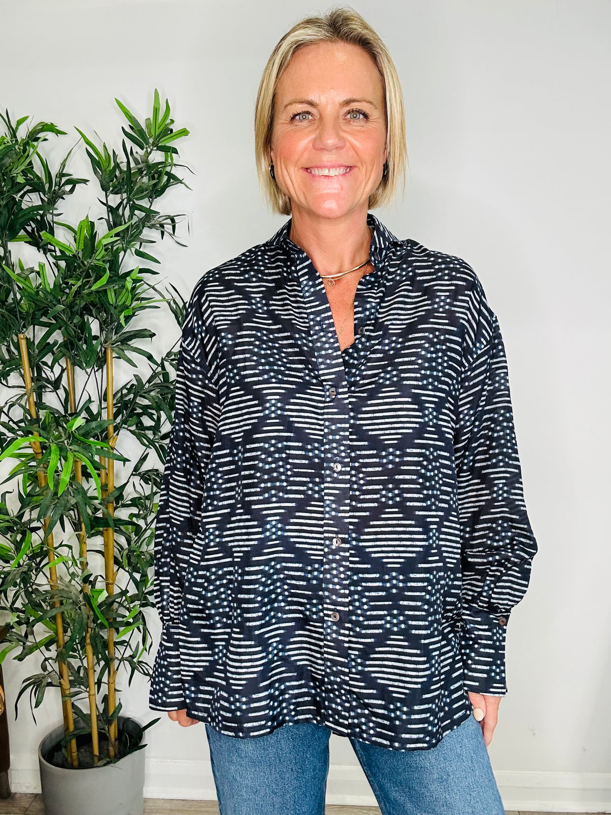 Patterned Silk Shirt - Size XS