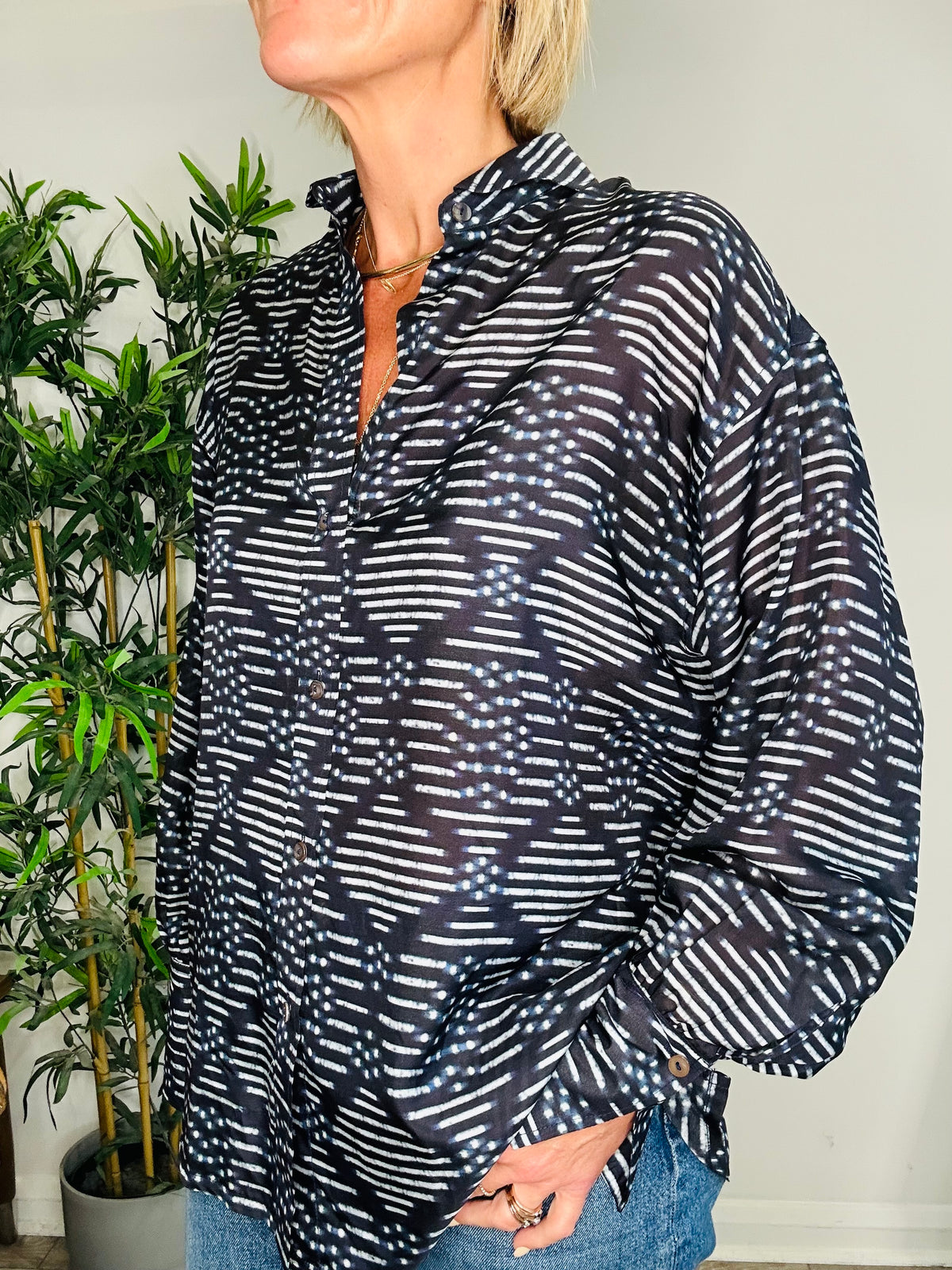 Patterned Silk Shirt - Size XS