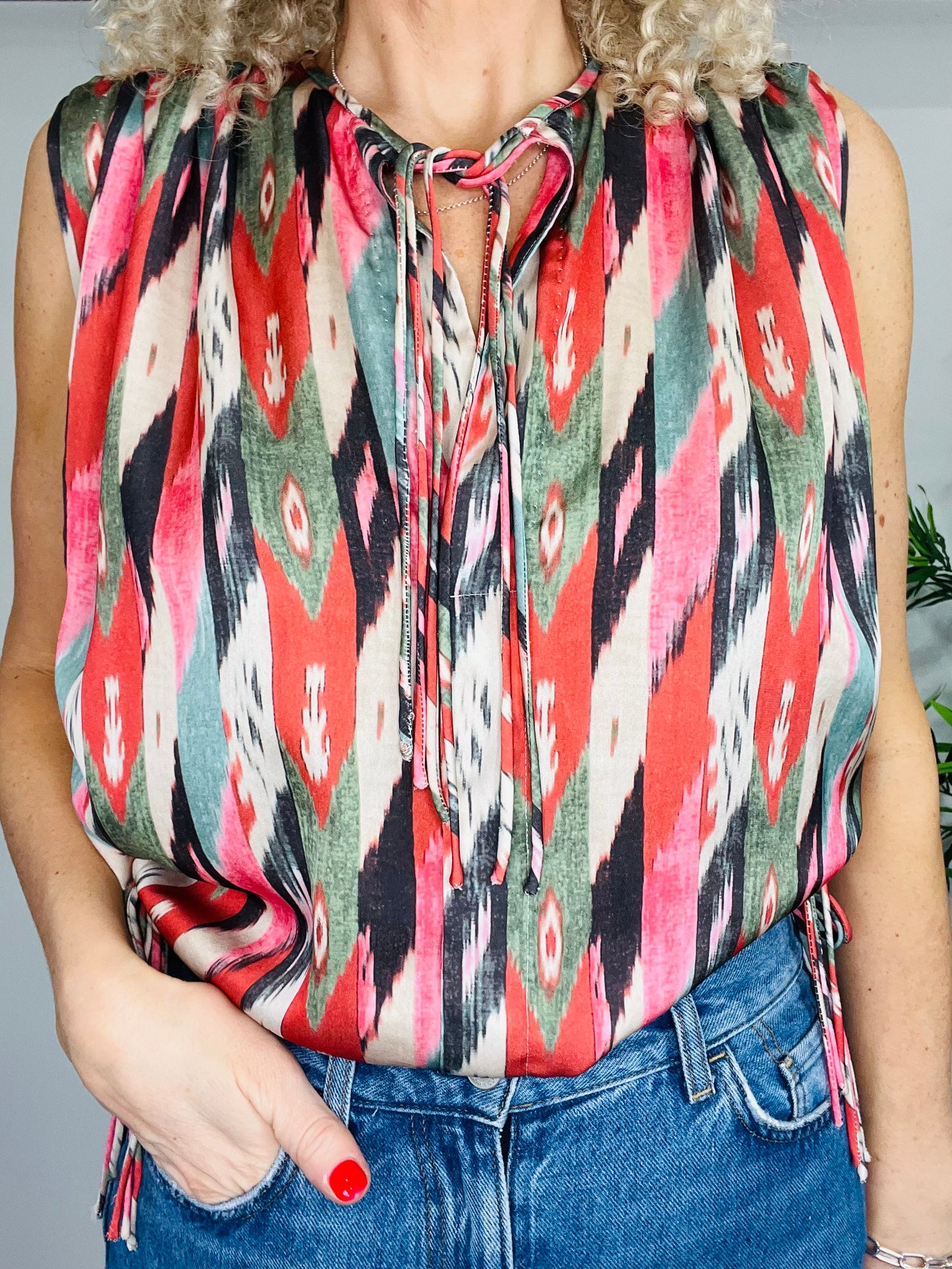 Patterned Sleeveless Top - Size 36