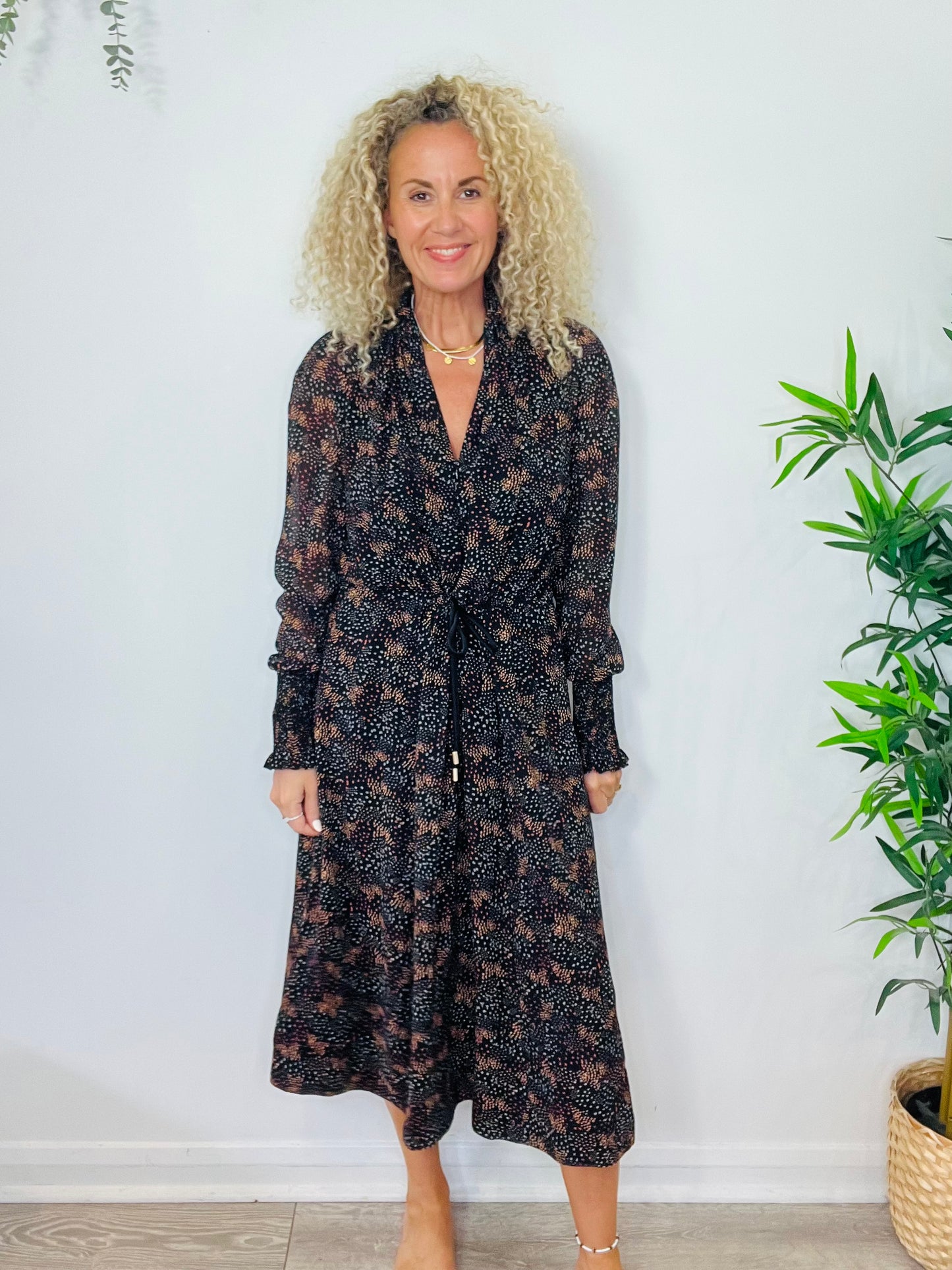 Patterned Midi Dress - Size 16