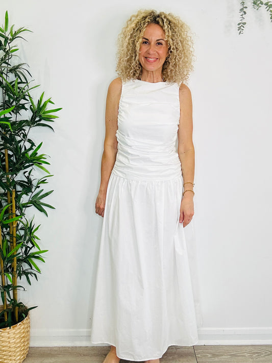Ruched Cotton Maxi Dress - Size 12
