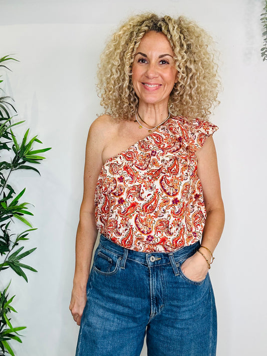 Patterned One Shoulder Top - Size 12