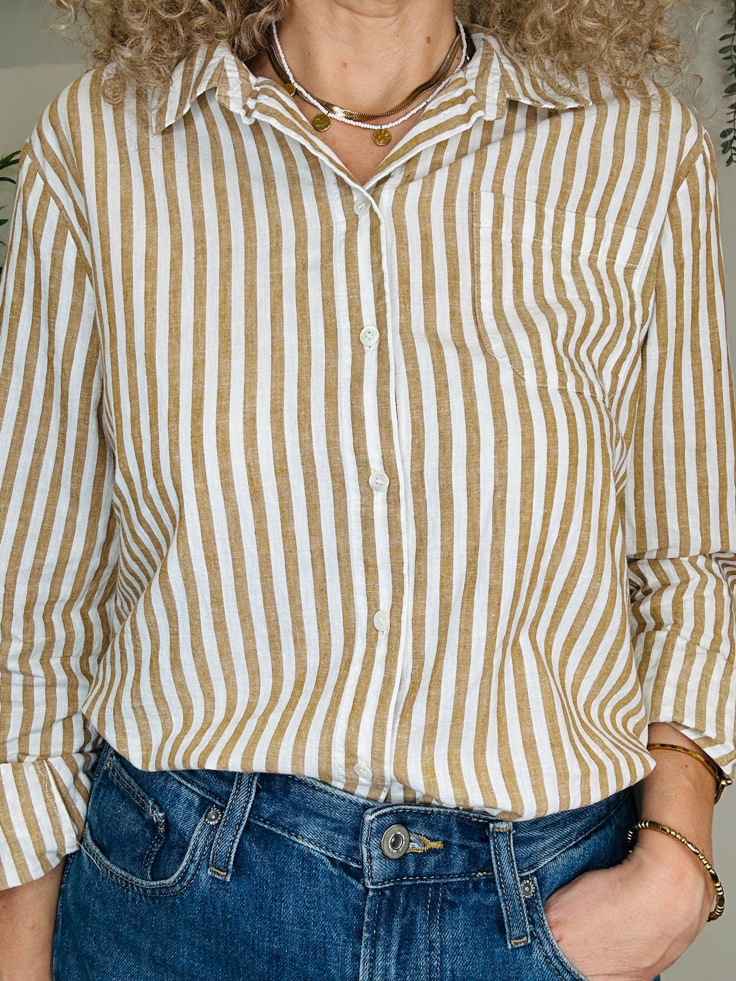 Linen Striped Shirt - Size 14