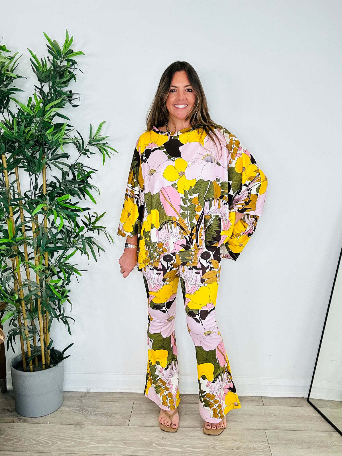 Floral Print Top & Trouser Set - Size XS