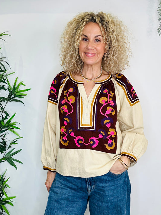 Embroidered Cotton Blouse - Size 42