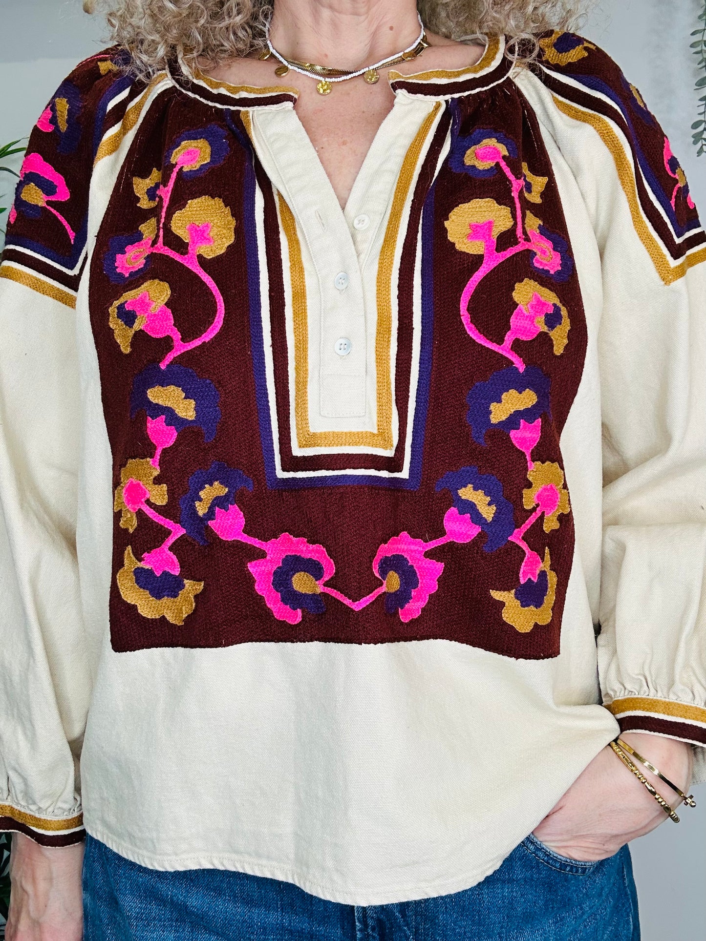 Embroidered Cotton Blouse - Size 42