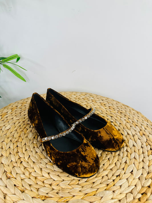 Crystal Velvet Mary Janes - Size 39