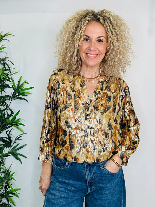 Patterned Metallic Blouse - Size 2