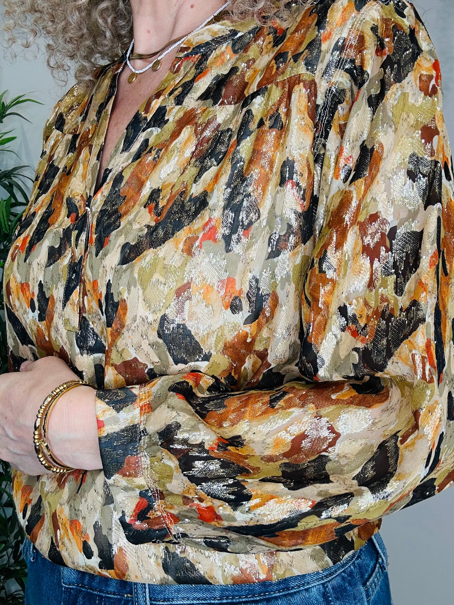 Patterned Metallic Blouse - Size 2