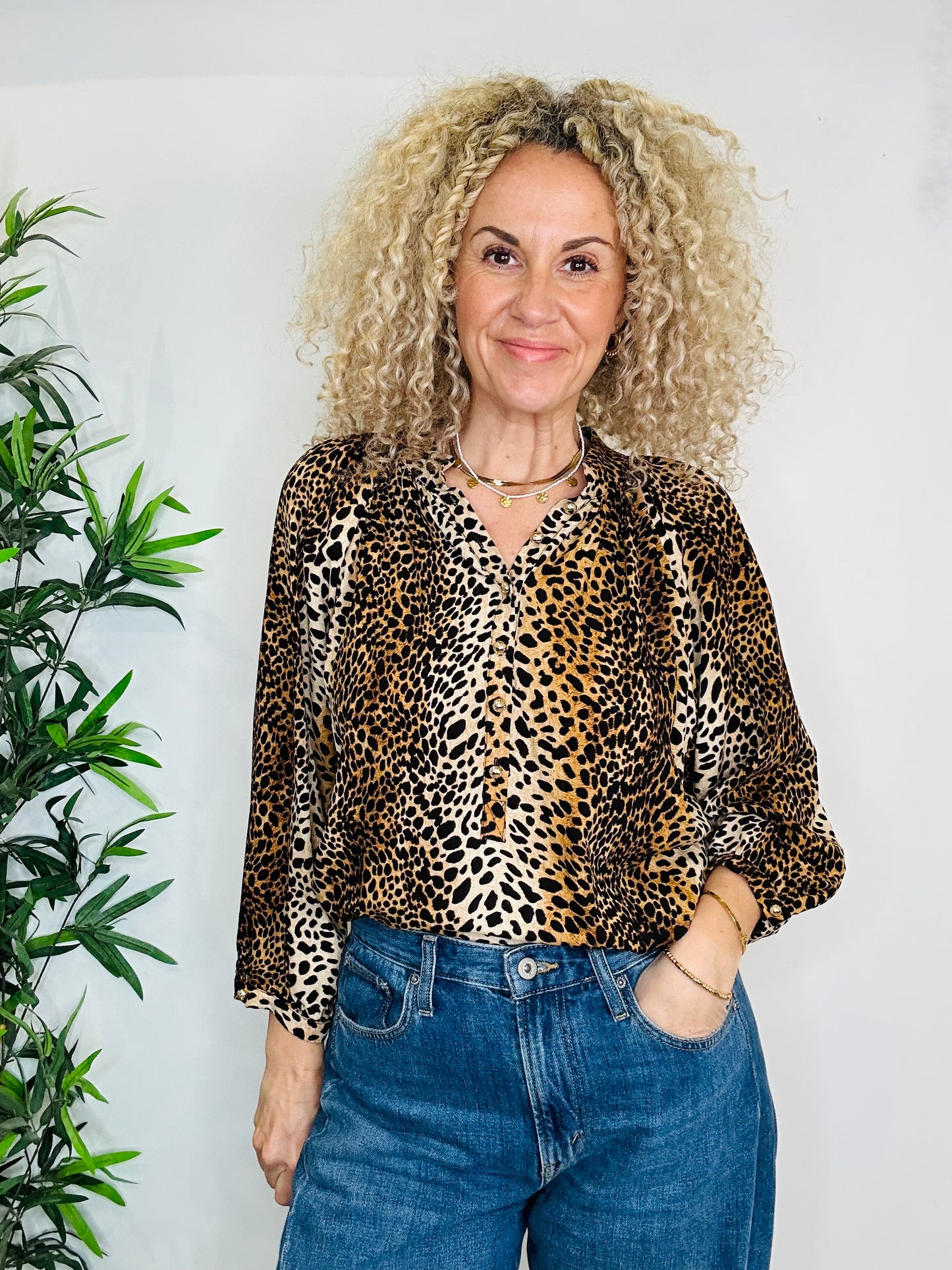 Leopard Print Blouse - Size S