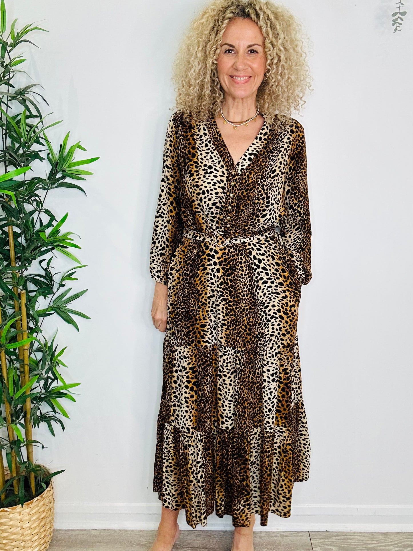 Leopard Print Maxi Dress - Size S