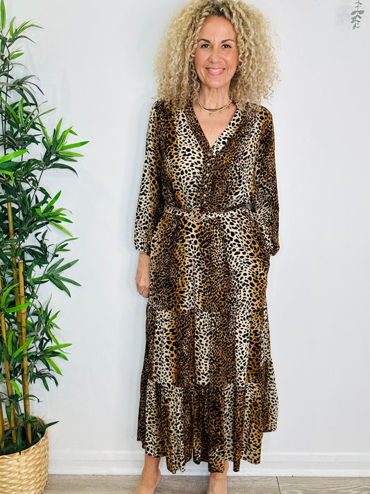 Leopard Print Maxi Dress - Size S