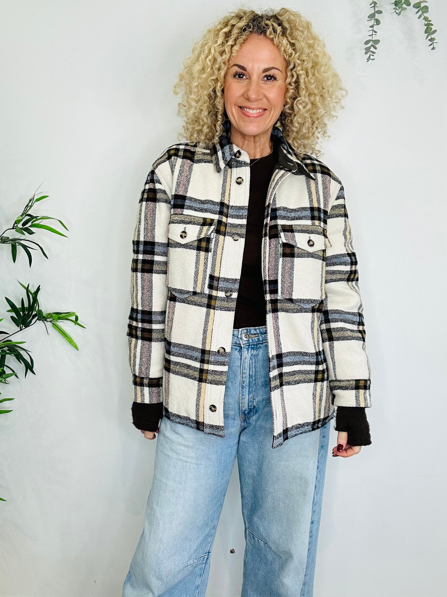 Ervey Check Shacket - Size S