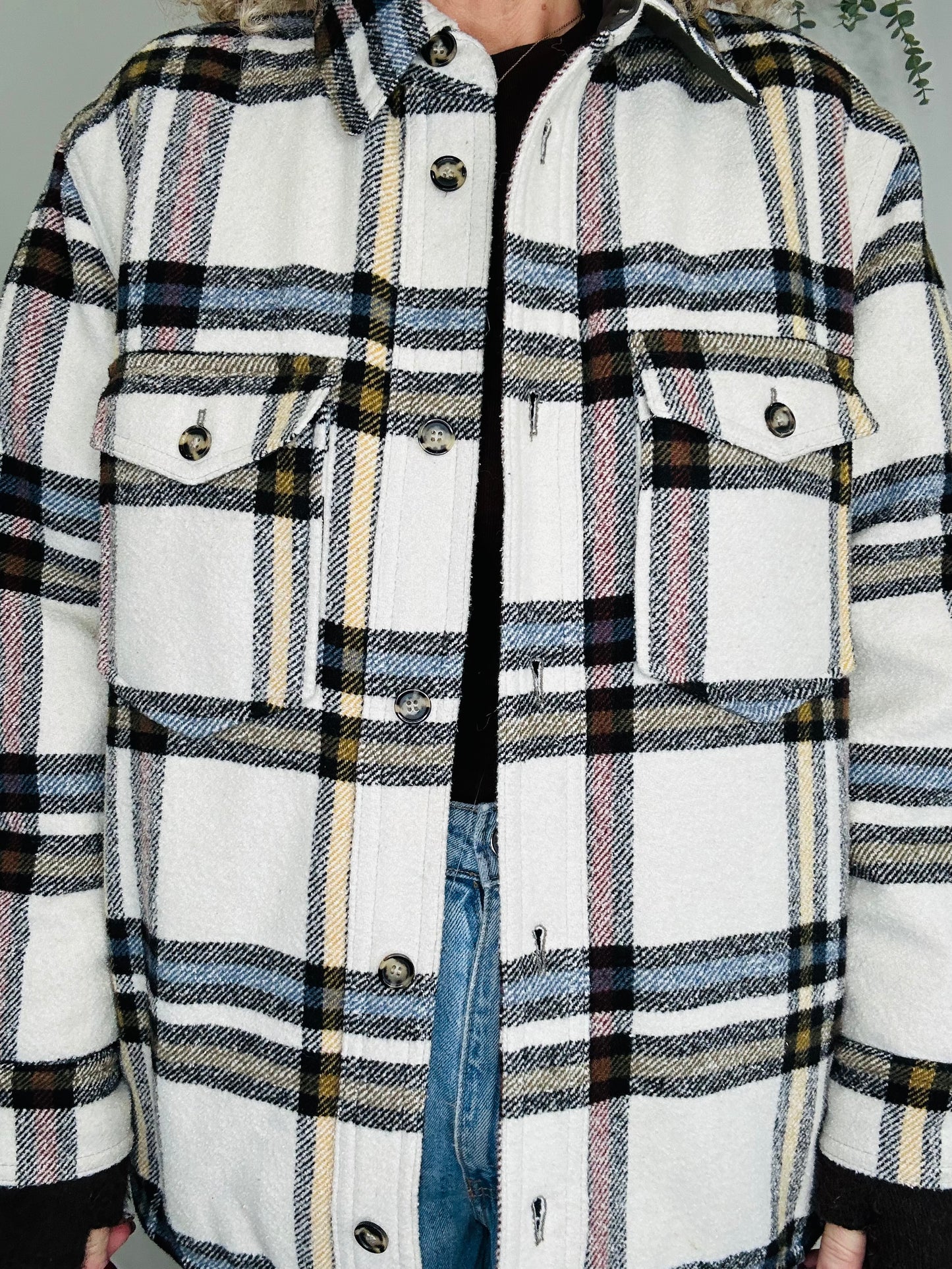 Ervey Check Shacket - Size S