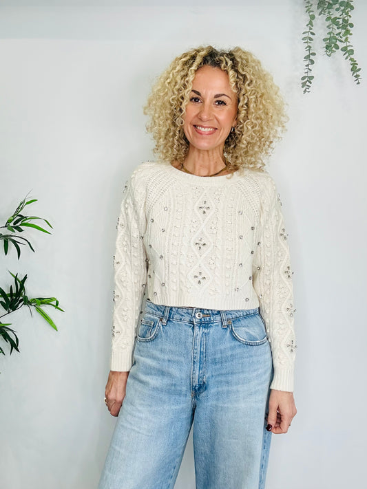 Embellished Cropped Jumper - Size S