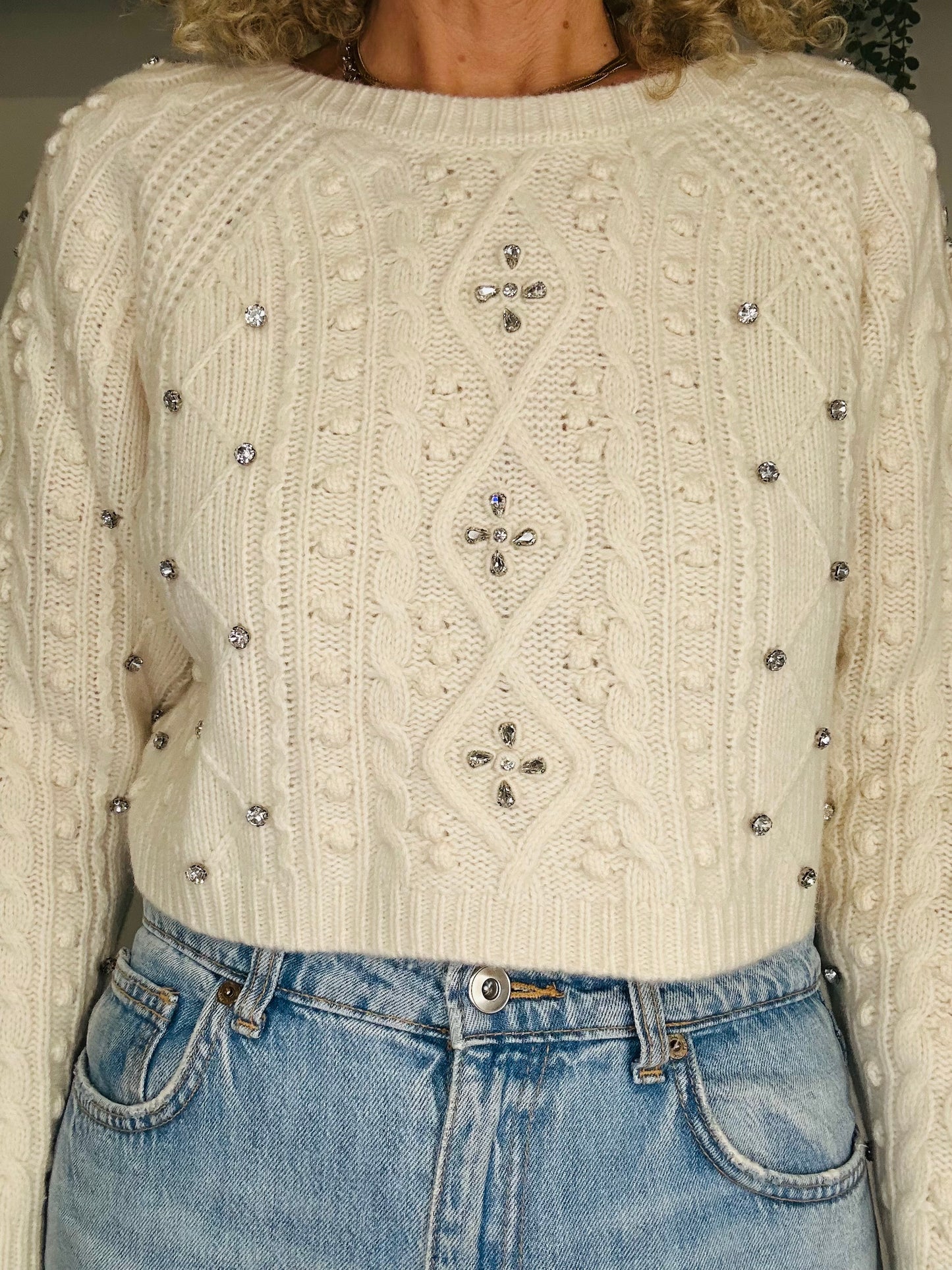 Embellished Cropped Jumper - Size S
