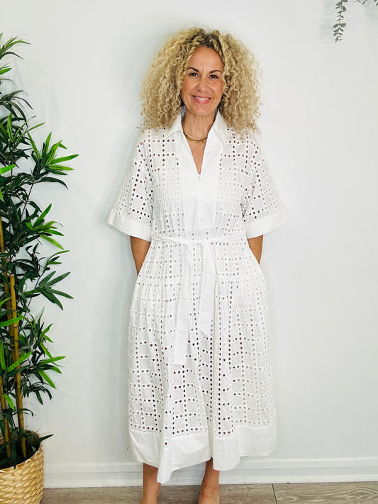 Broderie Midi Dress - Size M