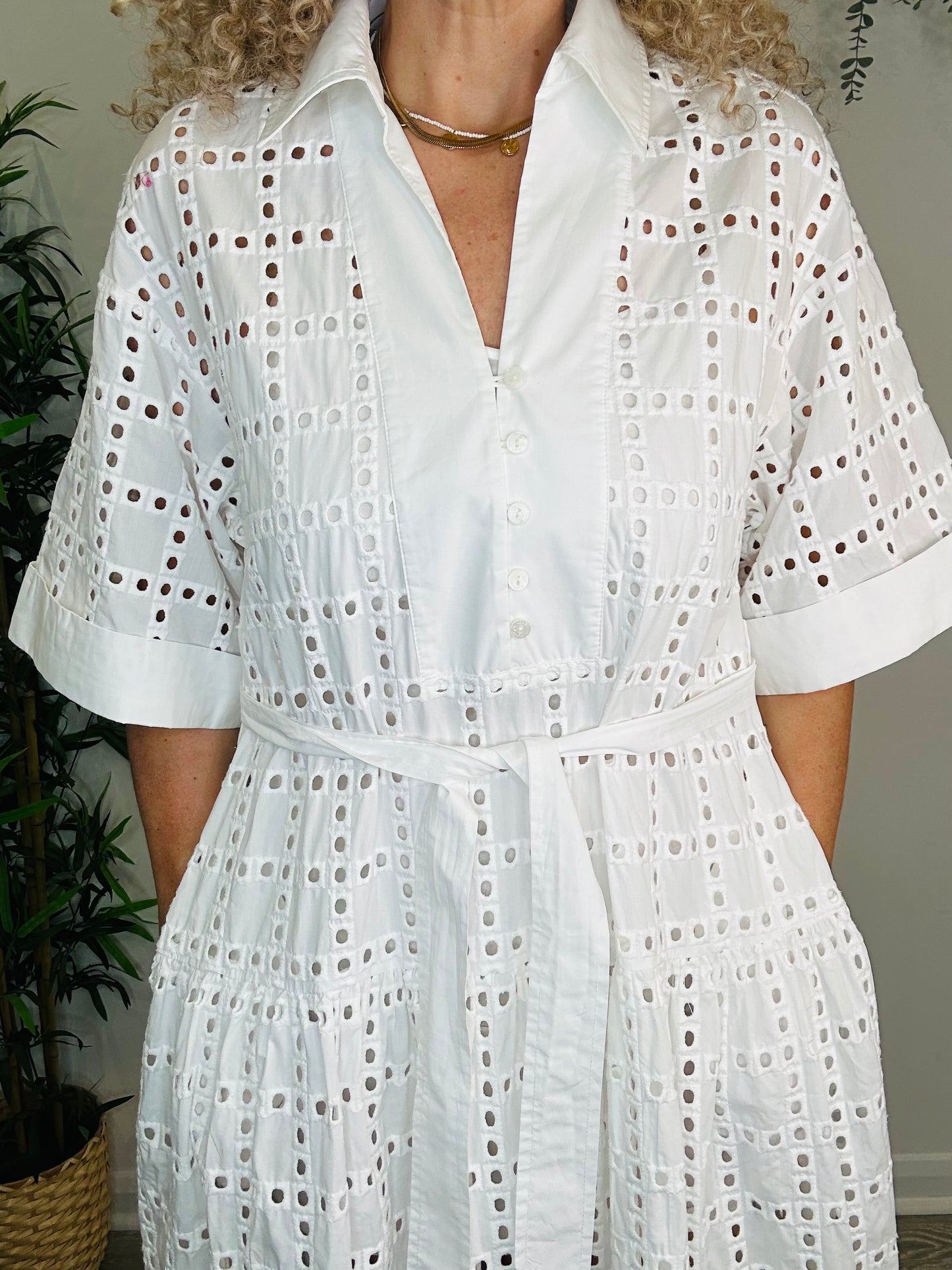 Broderie Midi Dress - Size M