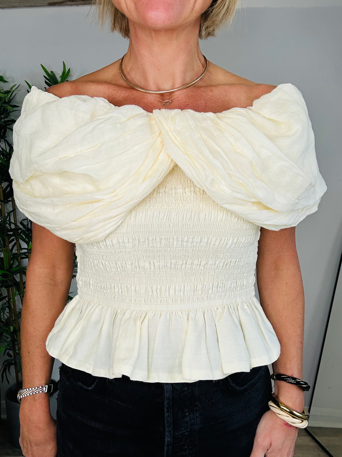 Smocked Peplum Top - Size S