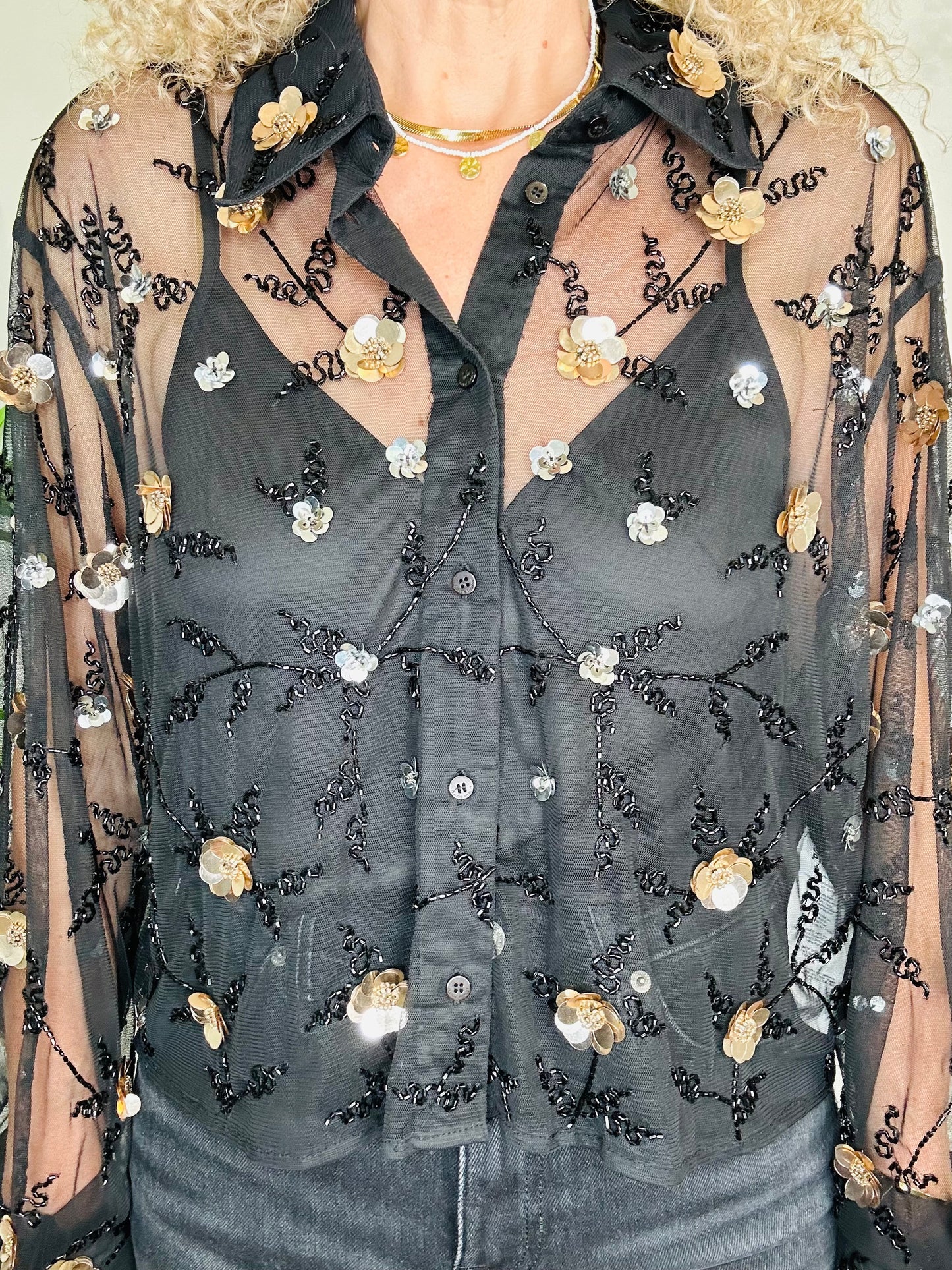 Embellished Sheer Shirt - Size 40