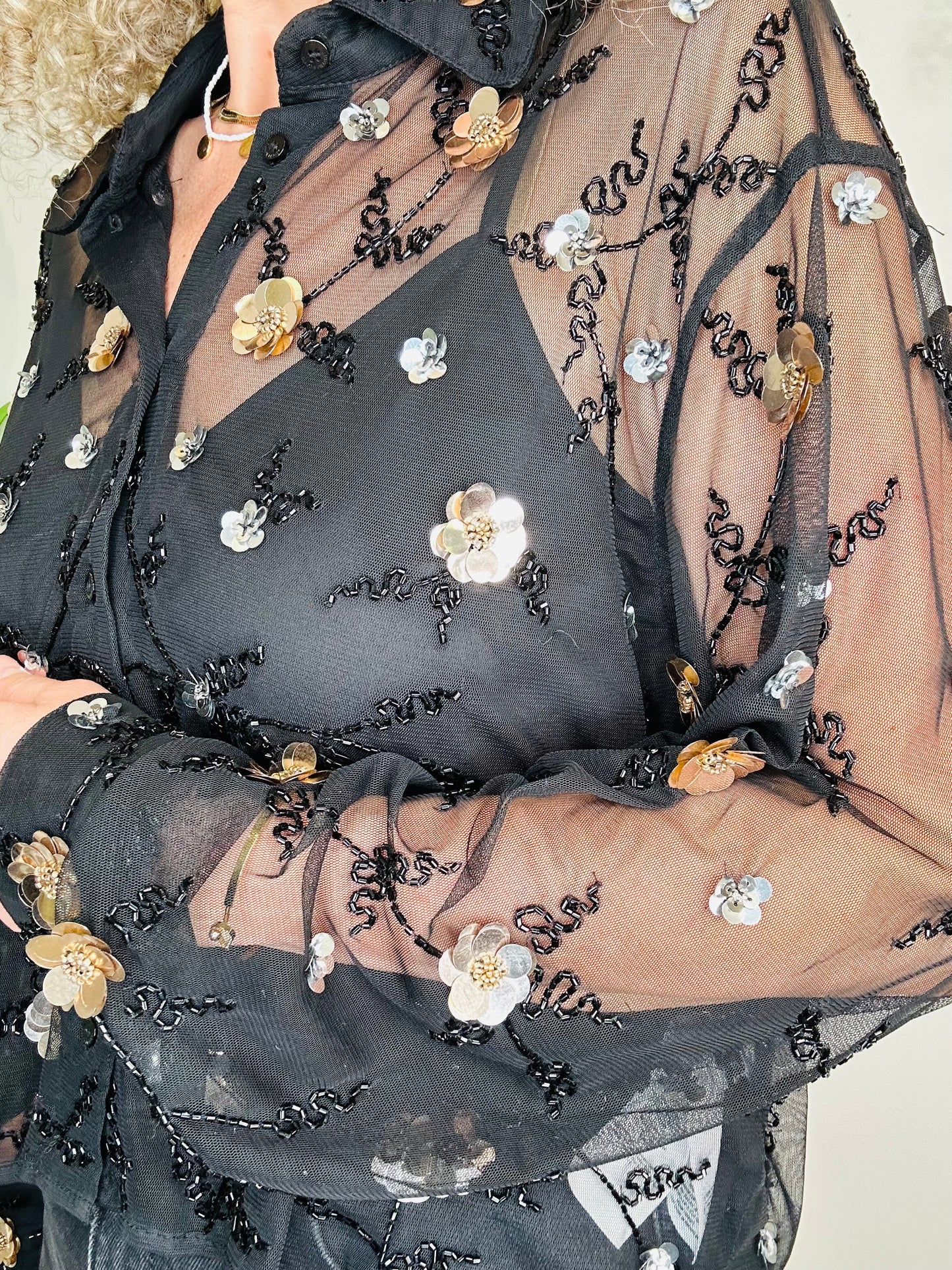 Embellished Sheer Shirt - Size 40