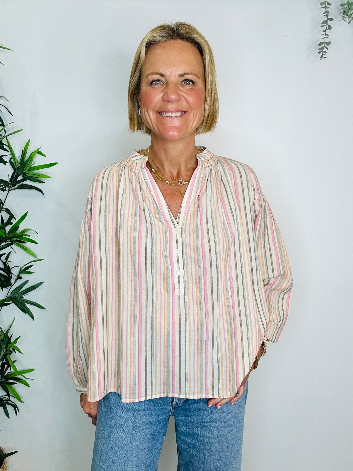 Striped Cotton Blouse - Size 36