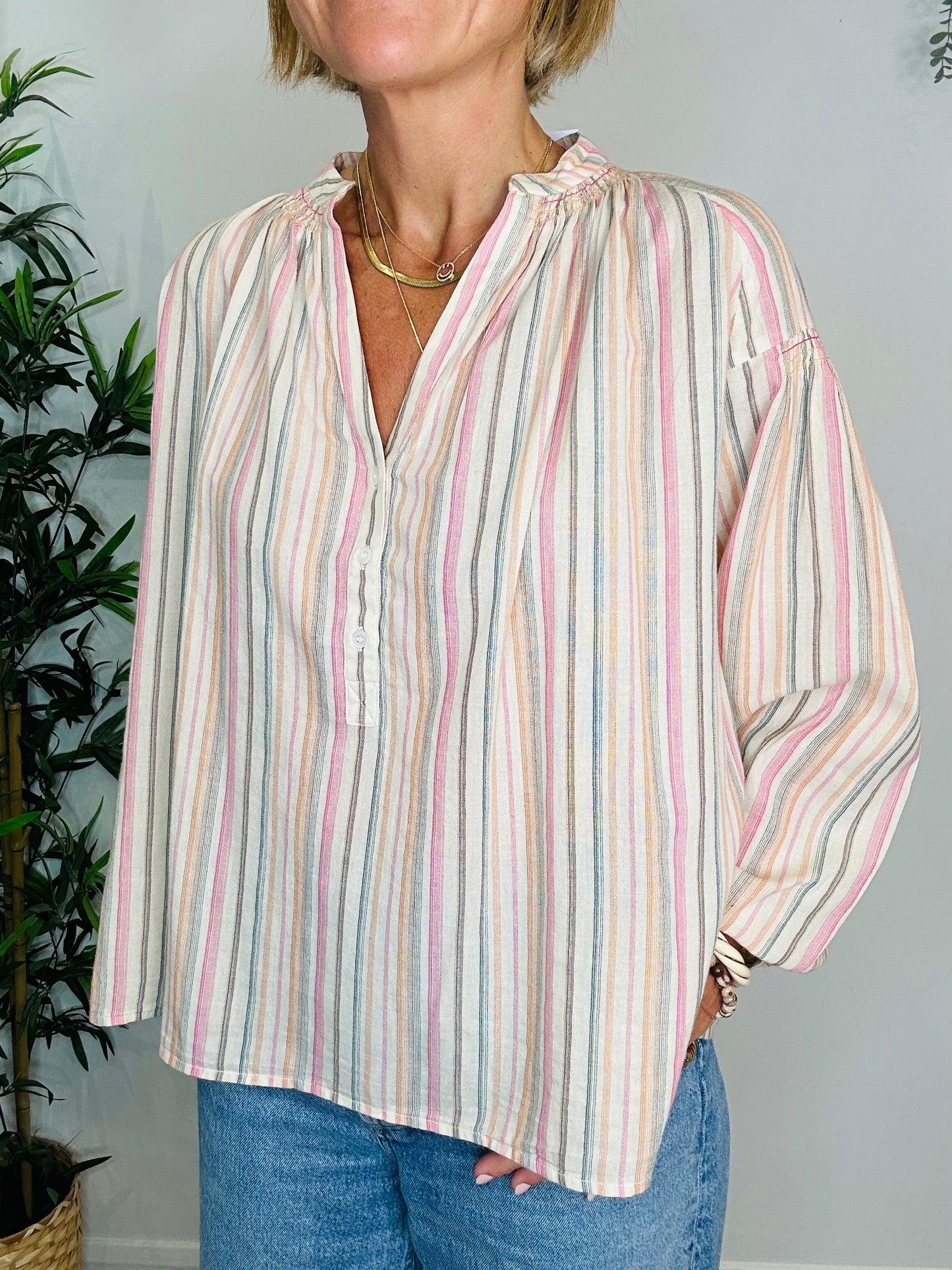 Striped Cotton Blouse - Size 36
