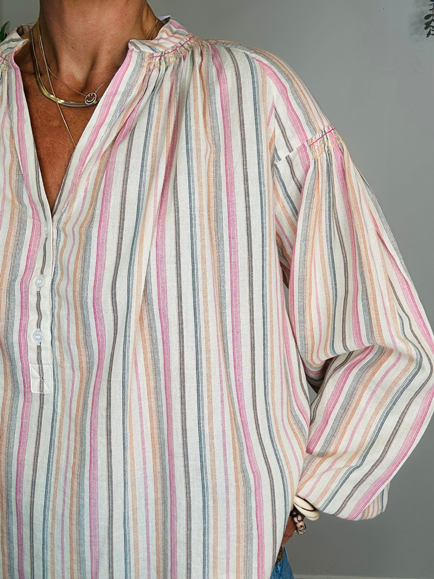 Striped Cotton Blouse - Size 36