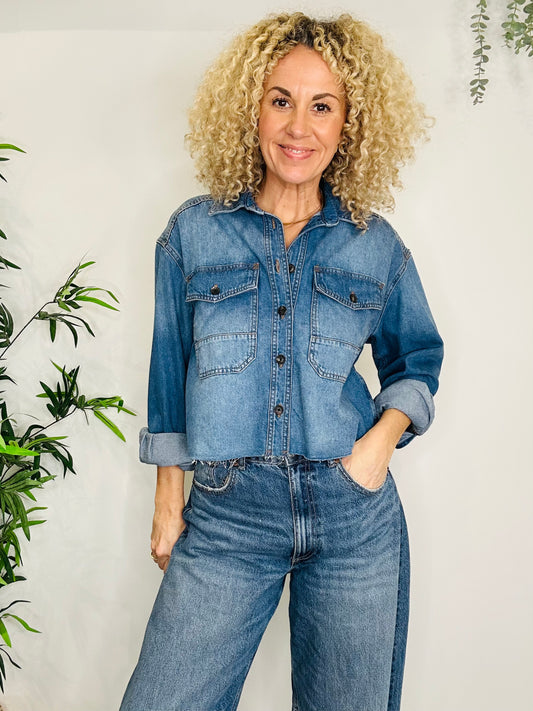 Cropped Denim Shirt - Size 10