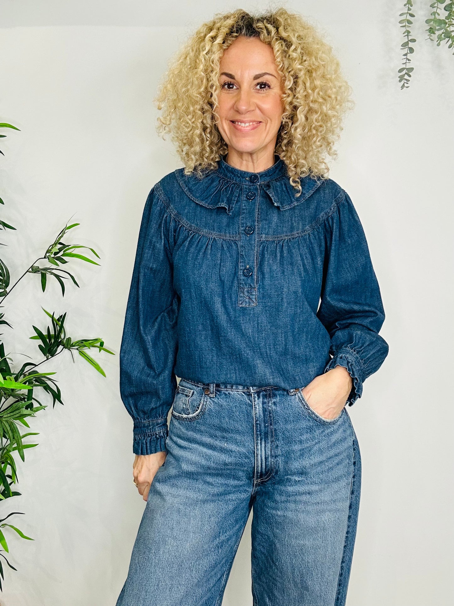 Frill Denim Blouse - Size 40