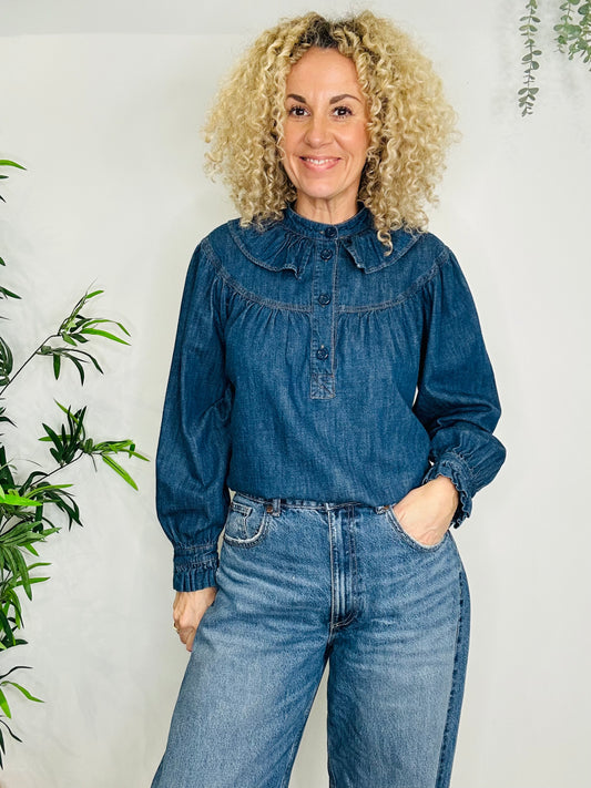 Frill Denim Blouse - Size 40