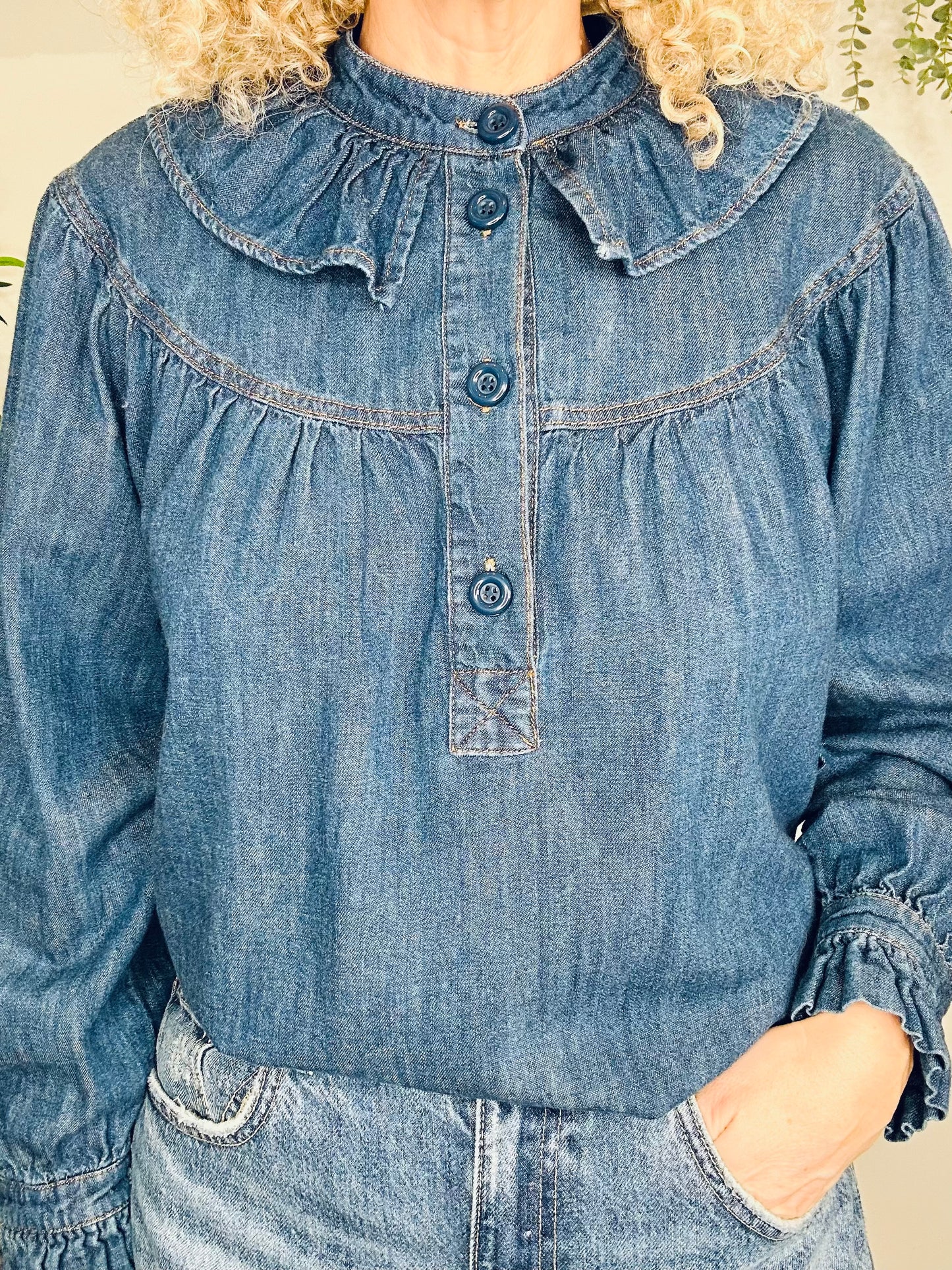 Frill Denim Blouse - Size 40