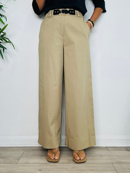 Cotton Wide Leg Trousers - Size 36