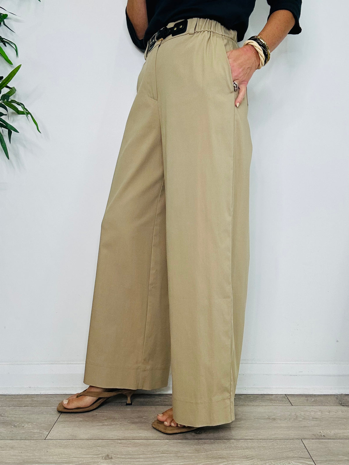 Cotton Wide Leg Trousers - Size 36
