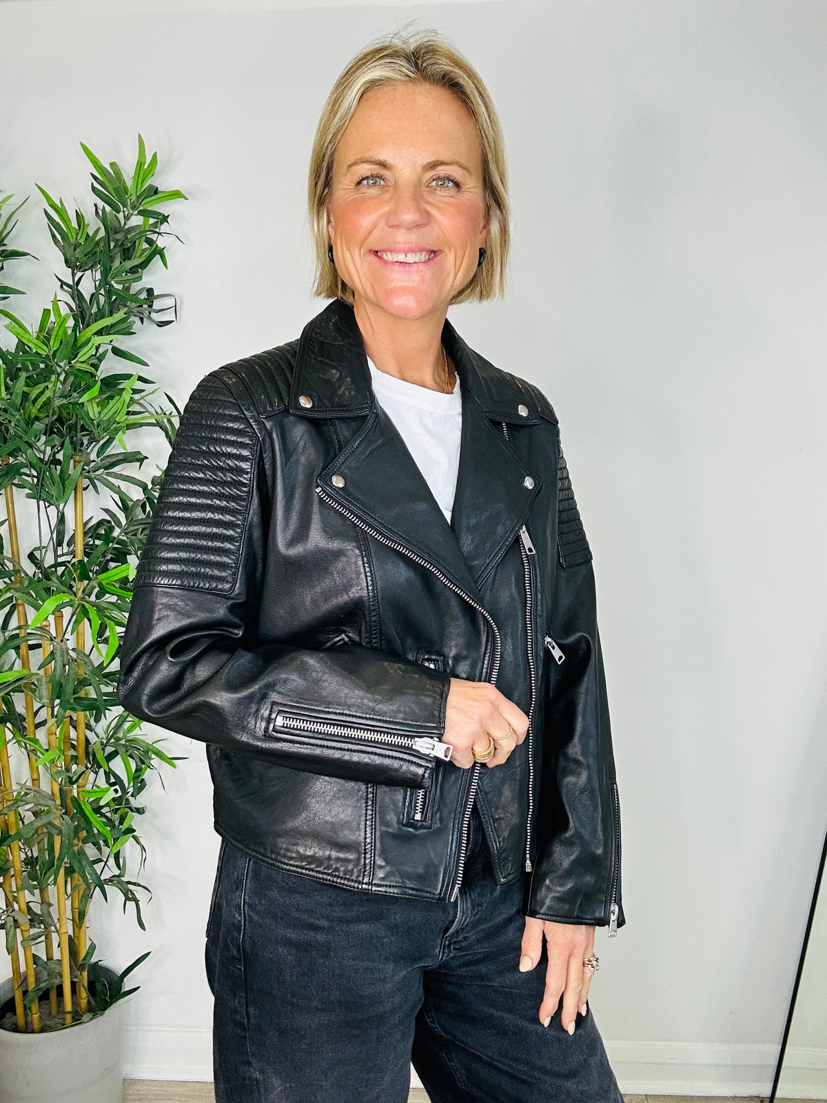 Leather Kimber Biker Jacket - Size 14