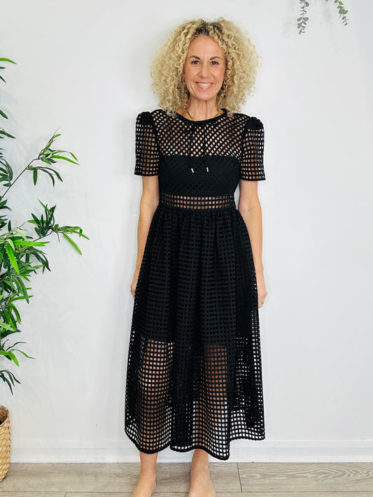 Grid Lace Midi Dress - Size 12