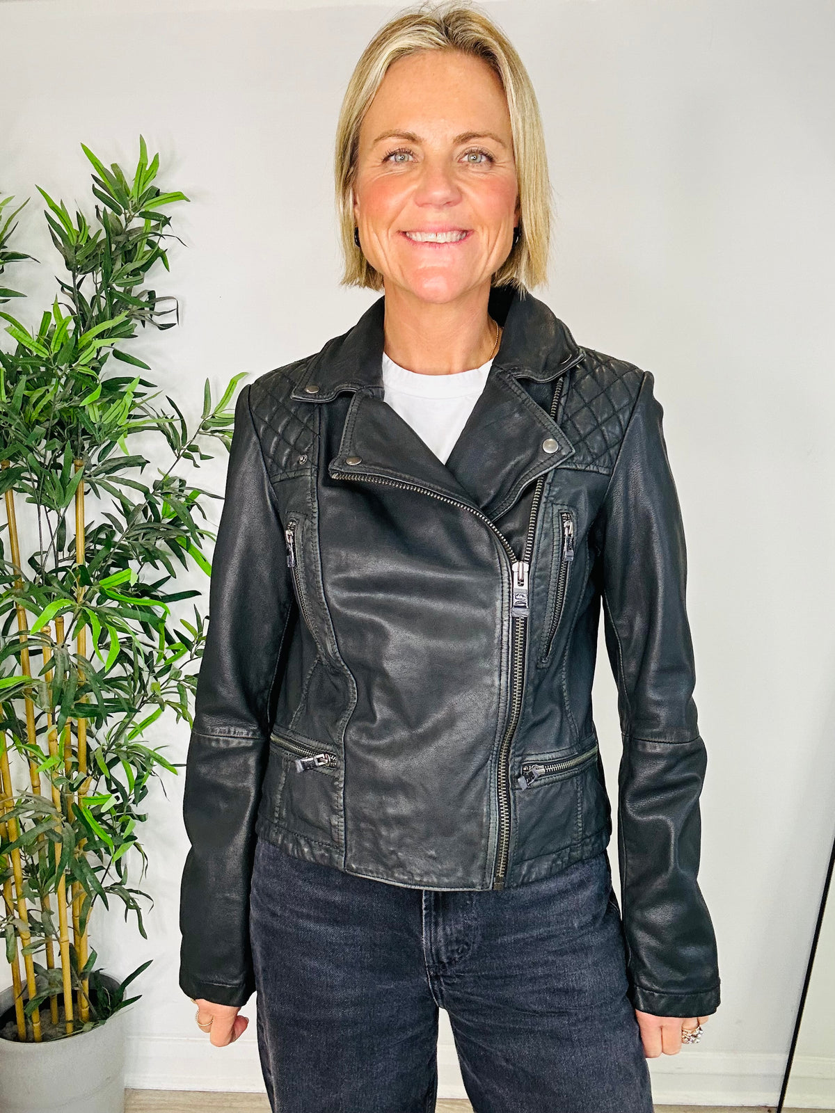 Leather Cargo Biker Jacket - Size 12