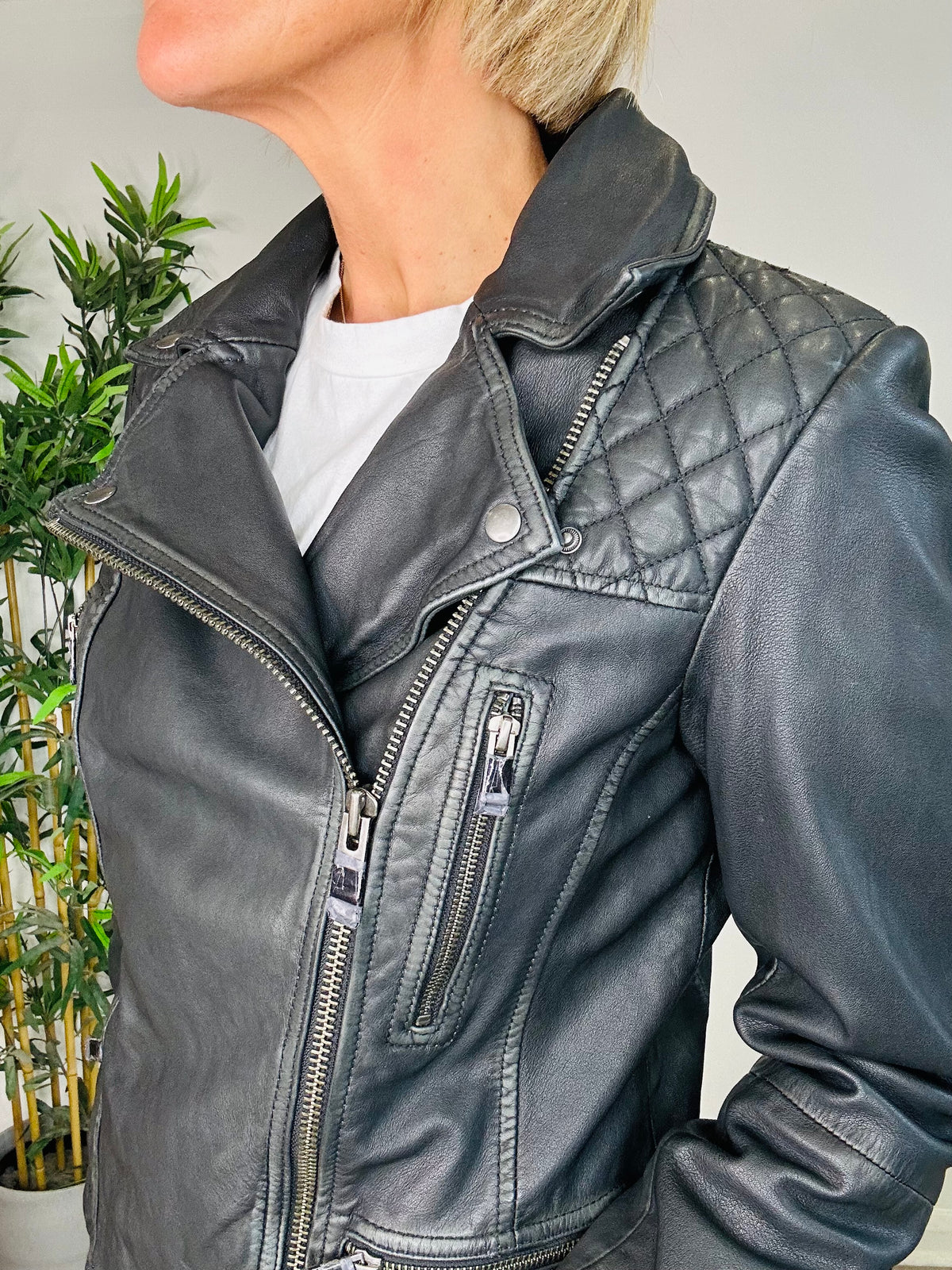 Leather Cargo Biker Jacket - Size 12