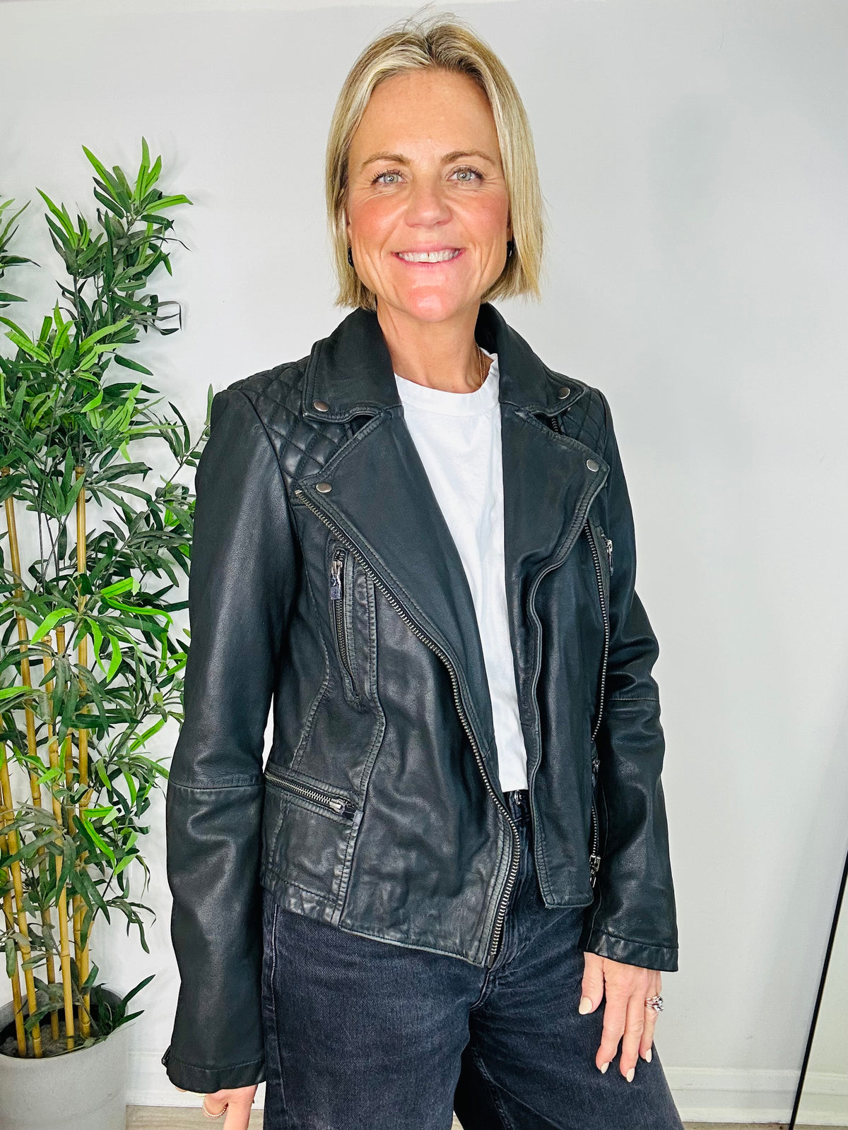 Leather Cargo Biker Jacket - Size 12